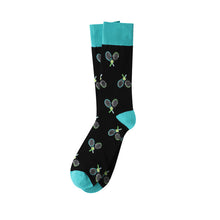 Load image into Gallery viewer, Parquet Men’s Tennis Racket Novelty Crew Socks – Black & Teal