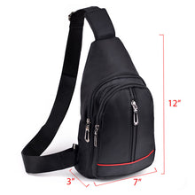 Load image into Gallery viewer, Black Nylon Sling Bag with Red Lining and Zipper Compartments