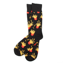 Load image into Gallery viewer, Parquet Men’s French Fries Pattern Novelty Crew Socks – Black