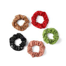 Load image into Gallery viewer, Nollia 5-Pack Shiny Faux Leather Scrunchie Set – Glossy Chic Hair Tie Collection