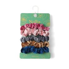Load image into Gallery viewer, Nollia 5-Pack Shiny Velvet-Feel Scrunchie Set – Elegant Soft Hair Tie Collection