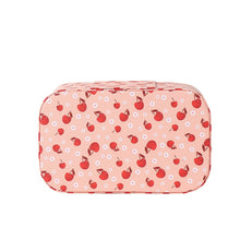 Load image into Gallery viewer, Nollia Medium Cherry & Daises Print Makeup Train Case – Pink Cosmetic Organizer with Mirror & Handle