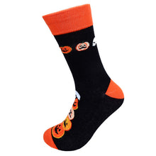 Load image into Gallery viewer, Parquet Men’s Stacked Pumpkins Halloween Crew Socks – Black & Orange