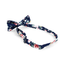 Load image into Gallery viewer, Navy Floral Cotton Banded Bow Tie – Handmade & Boxed