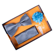 Load image into Gallery viewer, 12pc Men's Pattern Banded Bow Tie & Hanky with lapel Pin Box