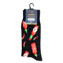 Load image into Gallery viewer, Parquet Men’s Hot Sauce & Chili Pepper Novelty Crew Socks – Black