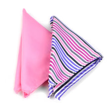 Load image into Gallery viewer, Umo Lorenzo Pink Striped & Solid Tie with Matching Hanky Gift Box Set – 4pc Men’s Formal Accessory Set