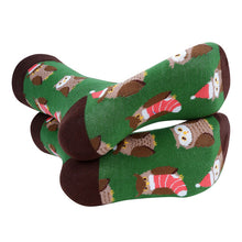 Load image into Gallery viewer, Parquet Men’s Holiday Owl Novelty Crew Socks – Green & Brown