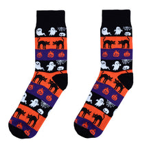 Load image into Gallery viewer, Parquet Men’s Halloween Layered Novelty Crew Socks – Ghosts, Black Cats & Pumpkins