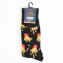 Load image into Gallery viewer, Parquet Men’s French Fries Pattern Novelty Crew Socks – Black