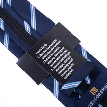 Load image into Gallery viewer, Umo Lorenzo Men's Navy Striped Zipper Pre-Tied Necktie