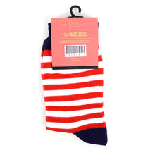 Load image into Gallery viewer, Women's Red & White Striped Crew Socks
