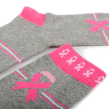 Load image into Gallery viewer, Parquet Women’s Gray & Pink Ribbon Breast Cancer Awareness Crew Socks