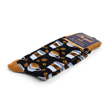 Load image into Gallery viewer, Parquet Men’s Coffee Cups Novelty Crew Socks – Black & Brown Options