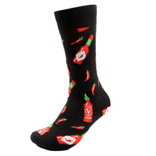 Load image into Gallery viewer, Parquet Men’s Hot Sauce & Chili Pepper Novelty Crew Socks – Black