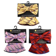 Load image into Gallery viewer, Laurant Bennet Abstract Lines Banded Bow Tie & Matching Hanky Pocket Round Set
