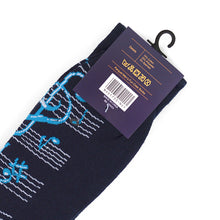 Load image into Gallery viewer, Parquet Men’s Music Notes Novelty Crew Socks – Navy or Black