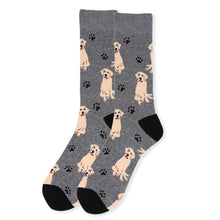 Load image into Gallery viewer, Parquet Men’s Retriever Dog & Paw Print Crew Socks – Black Or Gray