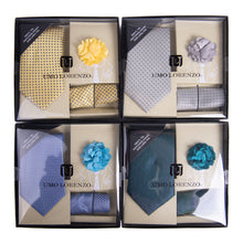 Load image into Gallery viewer, Umo Lorenzo 12pc Pattern Necktie, Hanky & Lapel Pin Box Set