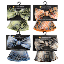 Load image into Gallery viewer, Laurant Bennet Geometric Paisley Banded Bow Tie & Matching Hanky Pocket Round Set