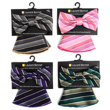Load image into Gallery viewer, Laurant Bennet Striped Bow Tie & Matching Round Hanky Set