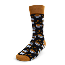 Load image into Gallery viewer, Parquet Men’s Coffee Cups Novelty Crew Socks – Black & Brown Options