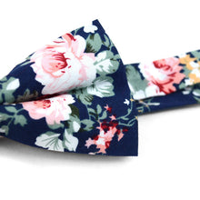 Load image into Gallery viewer, Navy Floral Cotton Banded Bow Tie – Handmade & Boxed
