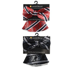 Load image into Gallery viewer, Laurant Bennet Red & Black Banded Bow Tie & Matching Round Hanky Set