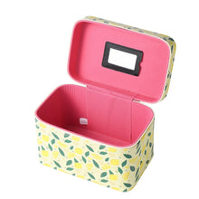 Load image into Gallery viewer, Nollia Large Lemon Print Makeup Train Case – Cosmetic Organizer with Handle & Mirror