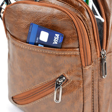 Load image into Gallery viewer, Brown Vegan Leather Crossbody Sling Bag - Multi-Pocket, Hands-Free Earphone Hole