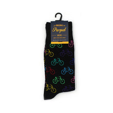 Load image into Gallery viewer, Parquet Men’s Bicycle Pattern Novelty Crew Socks – Gray or Black