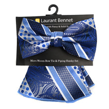 Load image into Gallery viewer, Laurant Bennet Bold Geometric Paisley Banded Bow Tie & Round Hanky Set