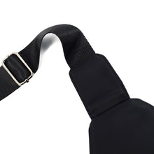 Load image into Gallery viewer, Black Nylon Sling Bag with Red Lining and Zipper Compartments