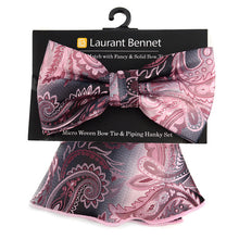 Load image into Gallery viewer, Laurant Bennet Paisley Banded Bow Tie & Matching Hanky Pocket Round Set