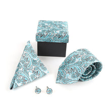 Load image into Gallery viewer, Clericci 12pc Paisley Poly Woven Tie, Hanky & Cufflink Gift Set – Assorted Prepack in Fabric Boxes