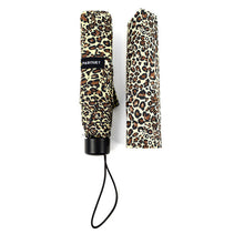 Load image into Gallery viewer, Parquet Leopard Print Telescopic Compact Umbrella – Auto-Open, Plastic Handle, 12" Travel Size