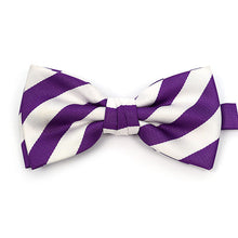 Load image into Gallery viewer, Umo Lorenzo College Stripe Microfiber Banded Bow Tie – Boxed, Multiple Colors