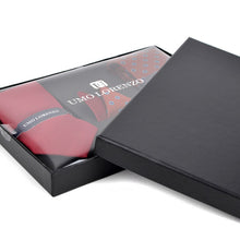 Load image into Gallery viewer, Umo Lorenzo Burgundy Dotted & Solid Tie with Matching Hanky Gift Box Set – 4pc Men’s Formal Accessory Set