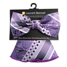 Load image into Gallery viewer, Laurant Bennet Bold Geometric Paisley Banded Bow Tie & Round Hanky Set