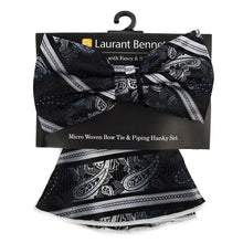 Load image into Gallery viewer, Laurant Bennet Red & Black Banded Bow Tie & Matching Round Hanky Set