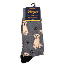 Load image into Gallery viewer, Parquet Men’s Retriever Dog & Paw Print Crew Socks – Black Or Gray