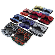 Load image into Gallery viewer, Laurant Bennet Paisley Pattern Banded Bow Tie & Matching Hanky Set