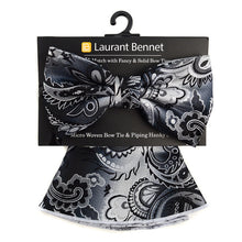 Load image into Gallery viewer, Laurant Bennet Paisley Banded Bow Tie & Matching Hanky Pocket Round Set