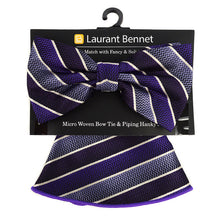 Load image into Gallery viewer, Laurant Bennet Striped Bow Tie & Matching Round Hanky Set