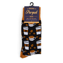 Load image into Gallery viewer, Parquet Men’s Coffee Cups Novelty Crew Socks – Black & Brown Options