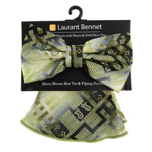 Load image into Gallery viewer, Laurant Bennet Geometric Paisley Banded Bow Tie & Matching Hanky Pocket Round Set