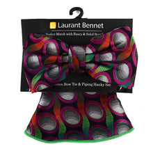 Load image into Gallery viewer, Laurant Bennet Circle Pattern Banded Bow Tie & Matching Hanky Pocket Round Set