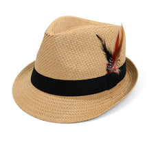 Load image into Gallery viewer, Westend Spring/Summer Woven Trilby Fedora Hat with Feather