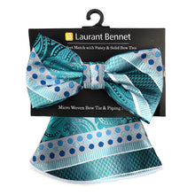 Load image into Gallery viewer, Laurant Bennet Bold Geometric Paisley Banded Bow Tie & Round Hanky Set