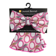Load image into Gallery viewer, Laurant Bennet Circle Pattern Banded Bow Tie & Matching Hanky Pocket Round Set